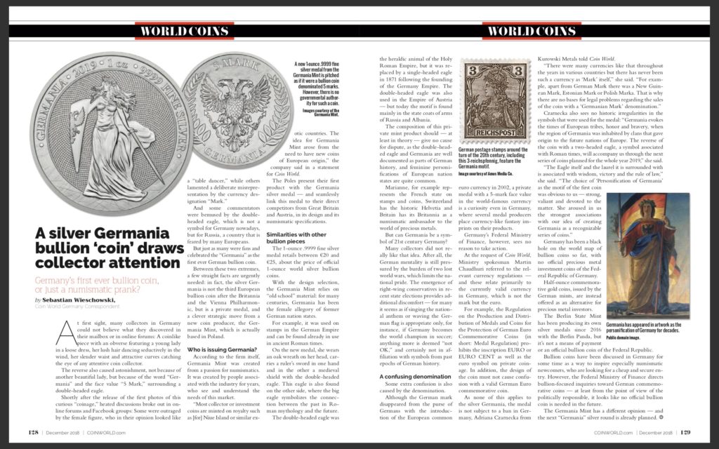 article about germania mint in world coins