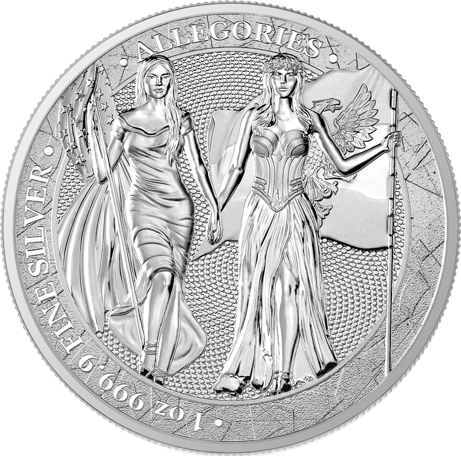 Allegories: Columbia & Germania 1 oz Silver BU obverse