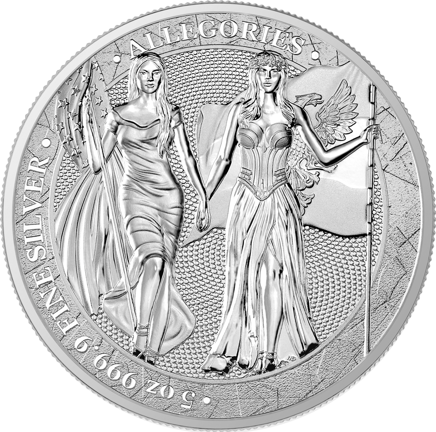 Allegories: Columbia & Germania 5 oz Silver BU obverse