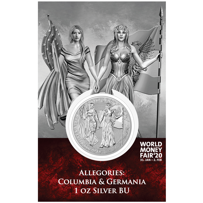 Allegories: Columbia & Germania 1 oz Silver BU WMF 2020 edition obverse